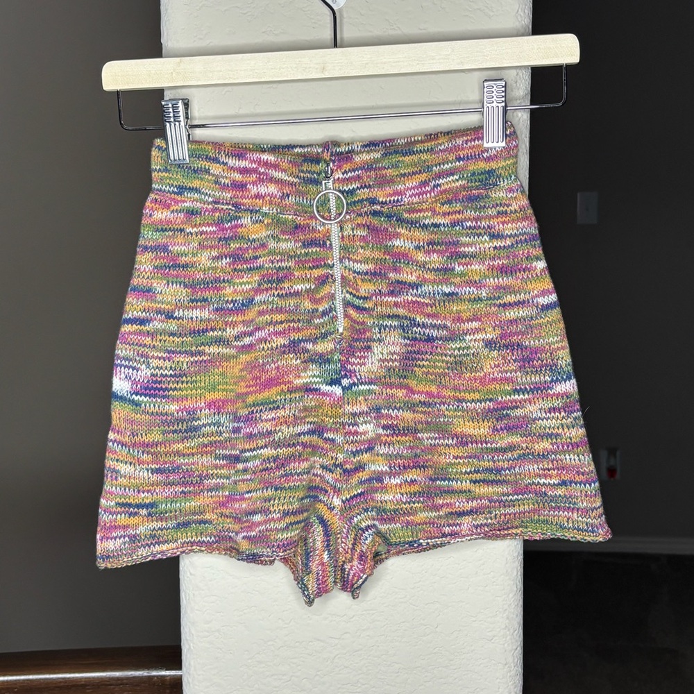 Storia Colorful Knit Zip Shorts Size S Style #JP2025F Bohemian Multicolor